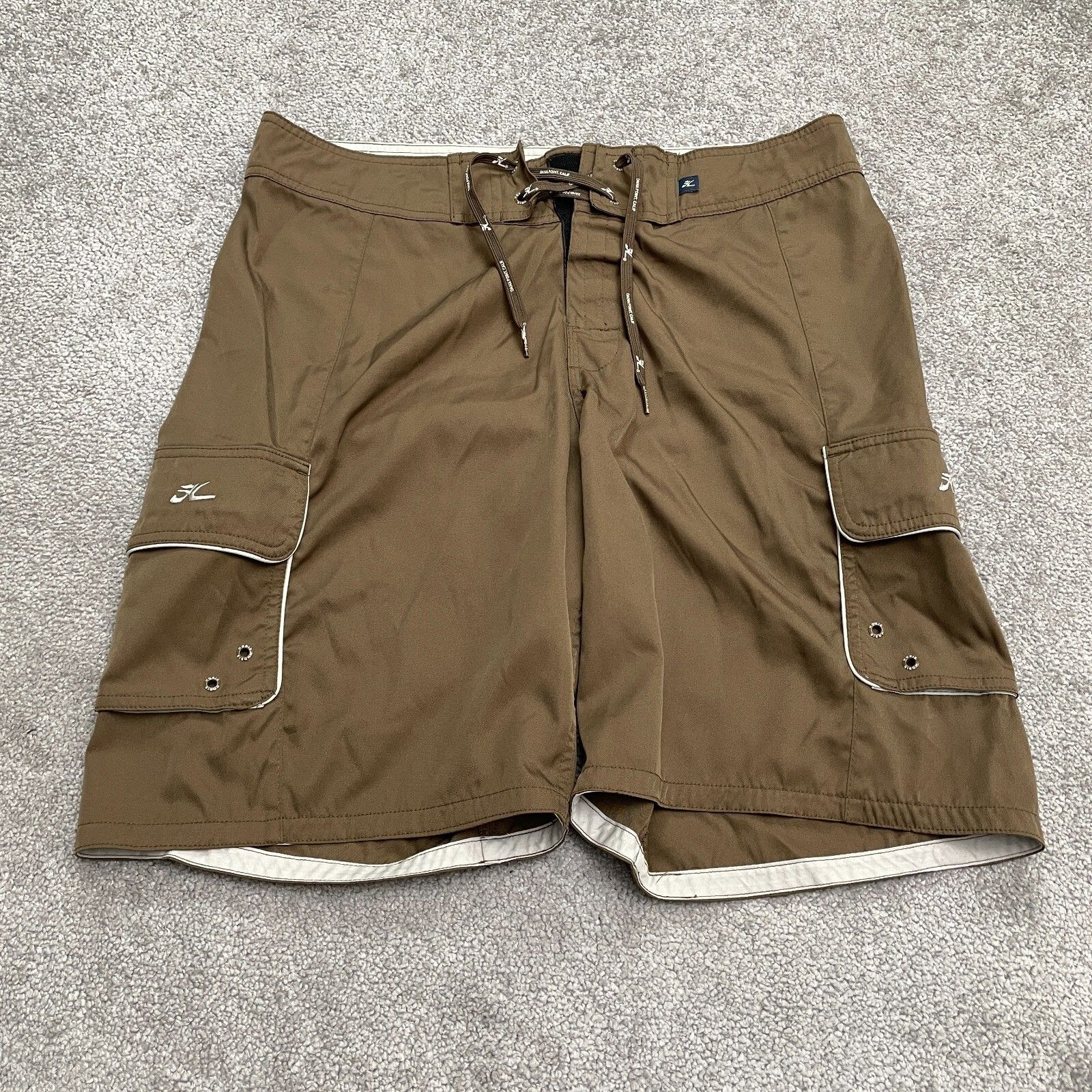 Hobie Custom Board Shorts Swim Trunks Mens 34 Brown Cargo Pockets Drawstring